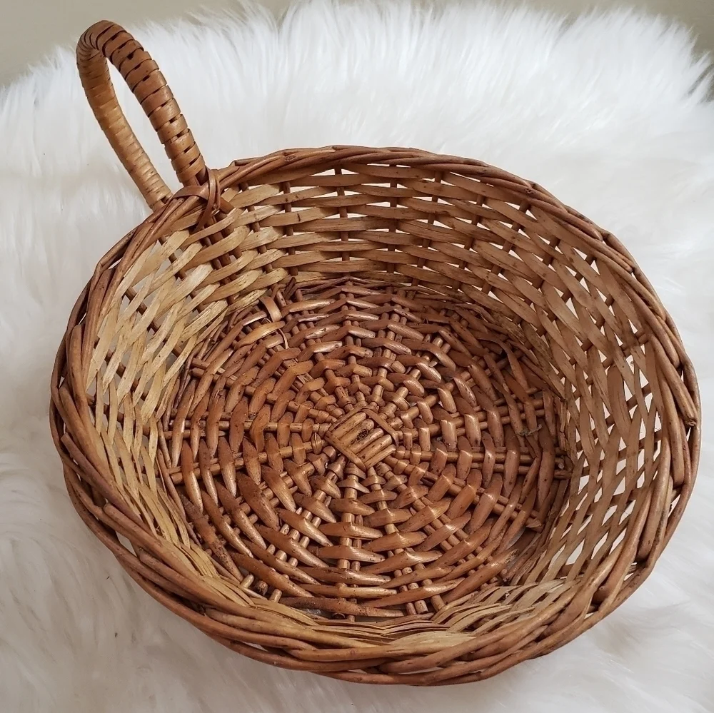 Rattan wicker basket side handle boho wall art